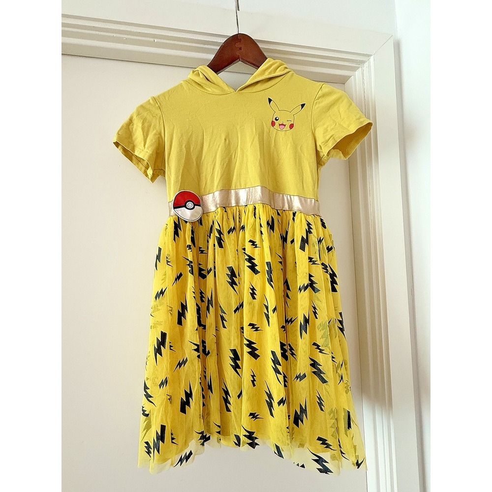 XL Girls Sz 14 POKEMON Yellow PIKACHU Hooded Tule Tutu Dress Costume Halloween